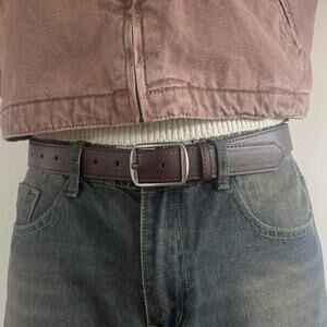 Vintage Coffee Brown Single Stitch Leather Belt with Silver Buckle